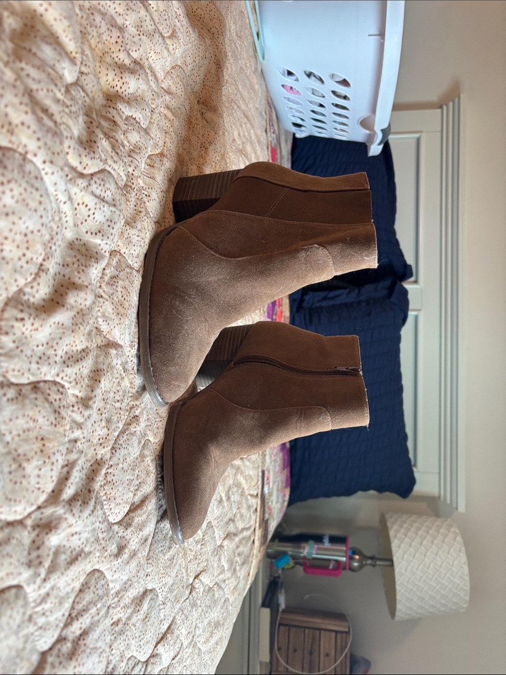 Universal Thread Brown Suede Ankle Booties with Stacked Heel